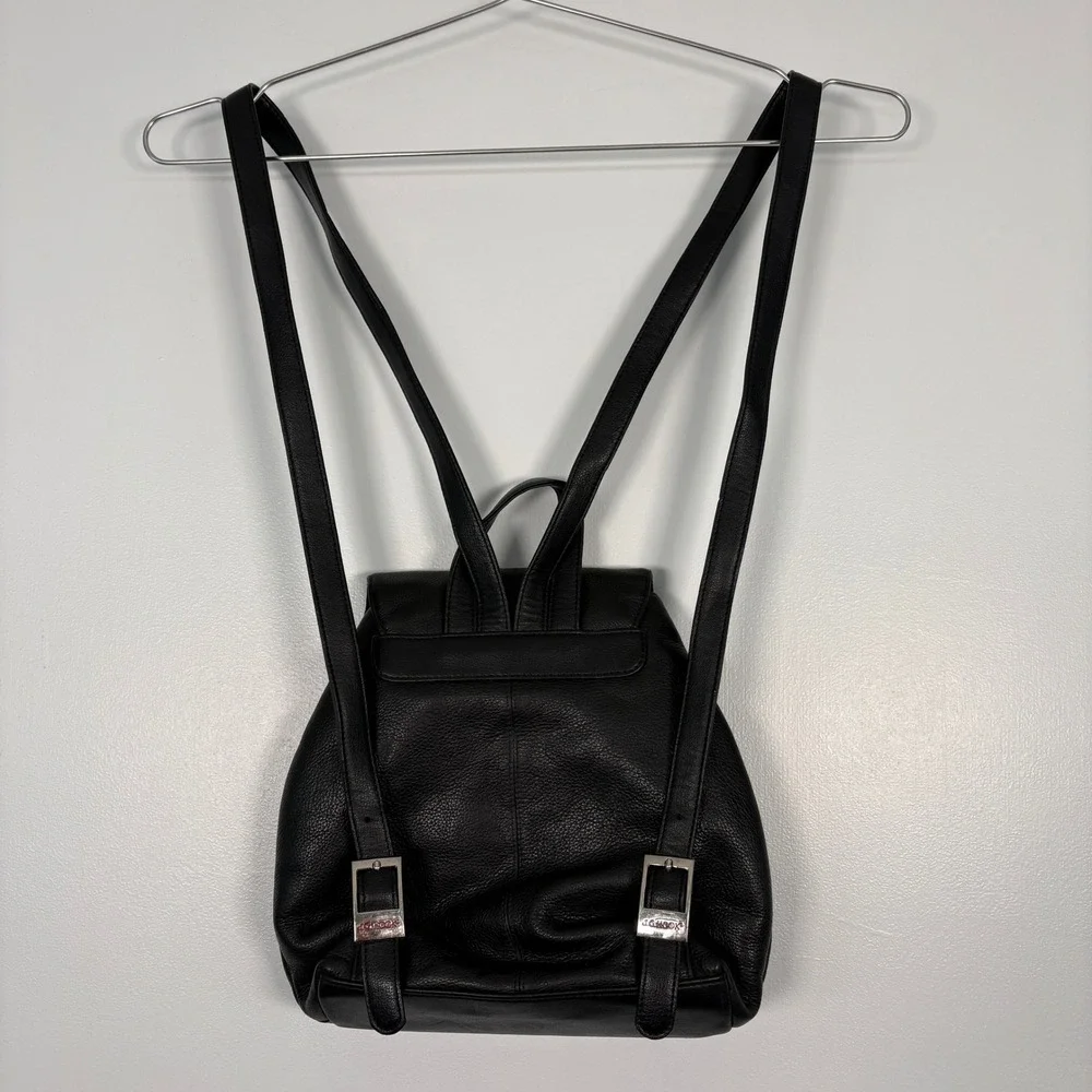 J.G. Hook Womens Mini‎ Backpack Small Black Pebbled Leather Buckle Flap Strap